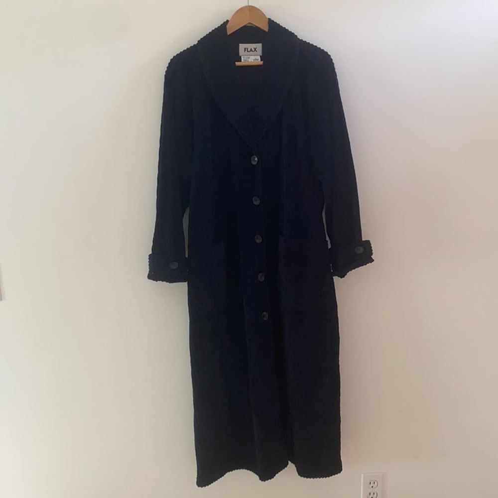 Flax Black Corduroy Button Trench Coat